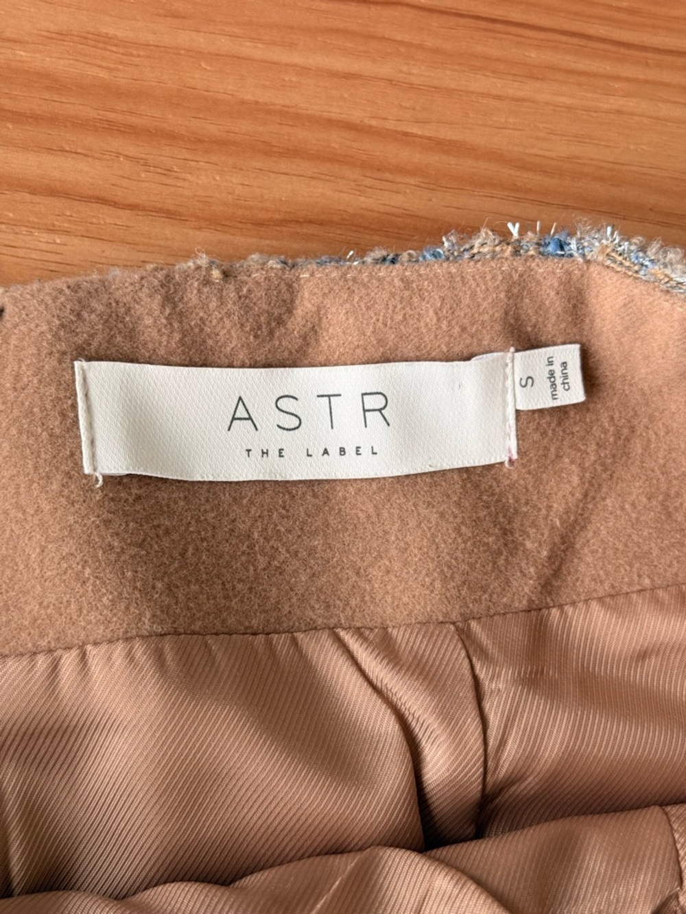 Astr Blue and Beige Tweed Mini Skirt with Front Slit - Picture 3 of 5